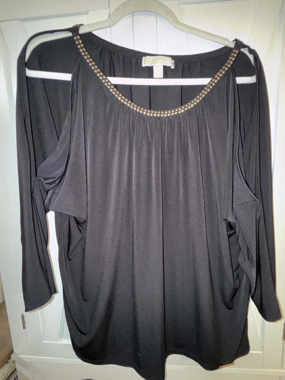 Women’s Black Cold-Shoulder Top with Embellished Neckline